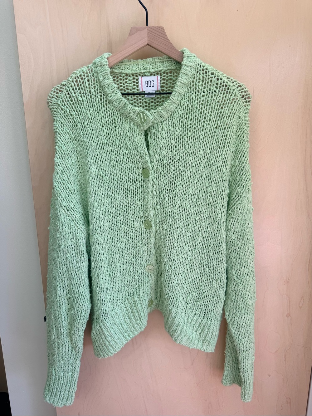 NEOT BDG Green Open-Knit Button-Up Cardigan